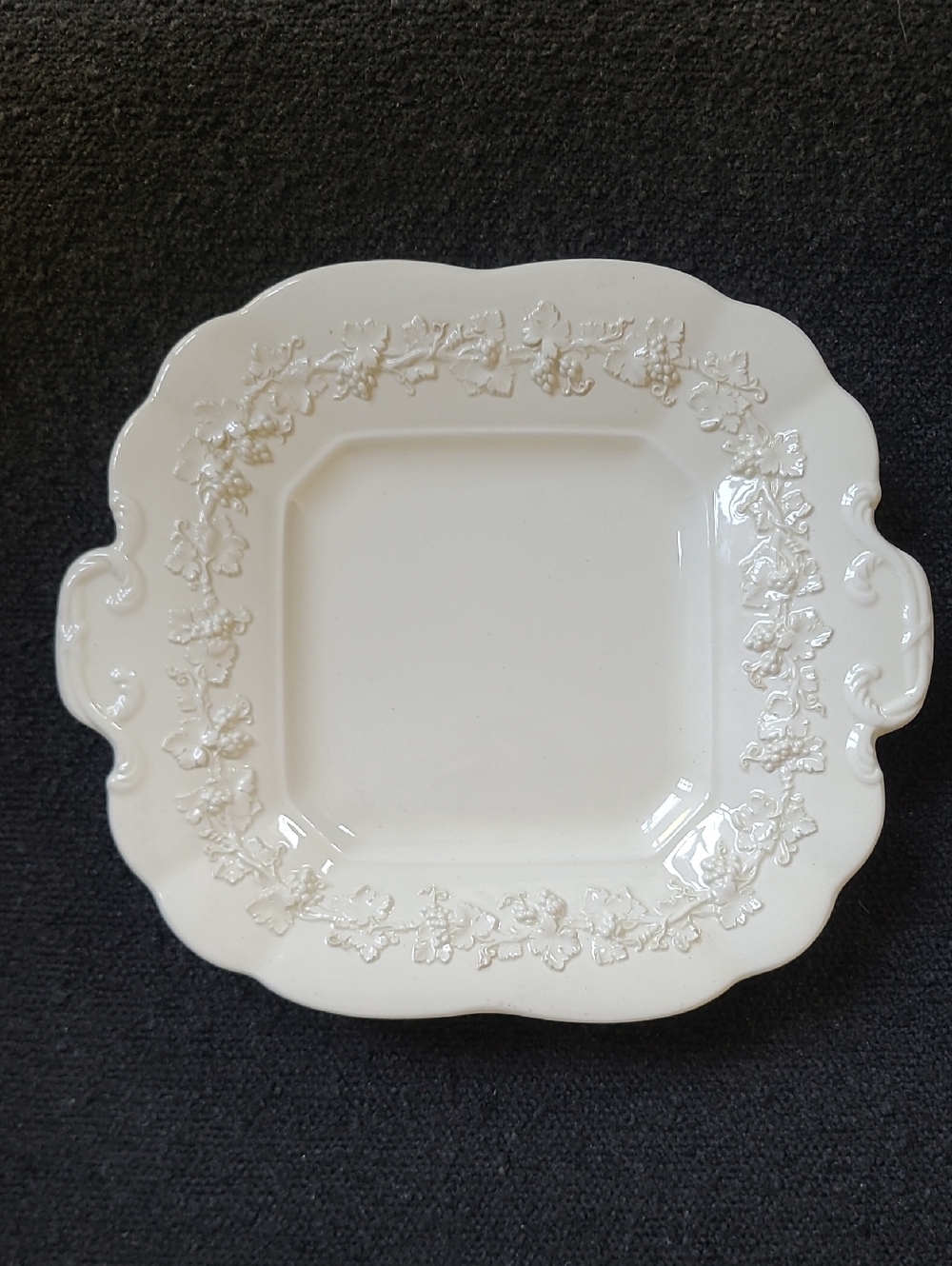 Wedgwood Queensware Embossed Cream Ceramic Serving Cake Platter with Handles